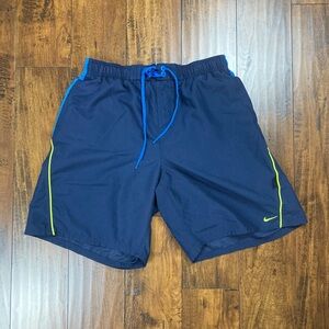 NIKE Men’s Swim Shorts Blue Drawstring Elastic Lined Swimwear Size LARGE